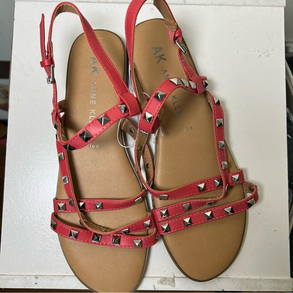 Like New Anne Klein Talulah Coral Pink Studded Flat Gladiator Sandals Sz 8.5 - Picture 9 of 9